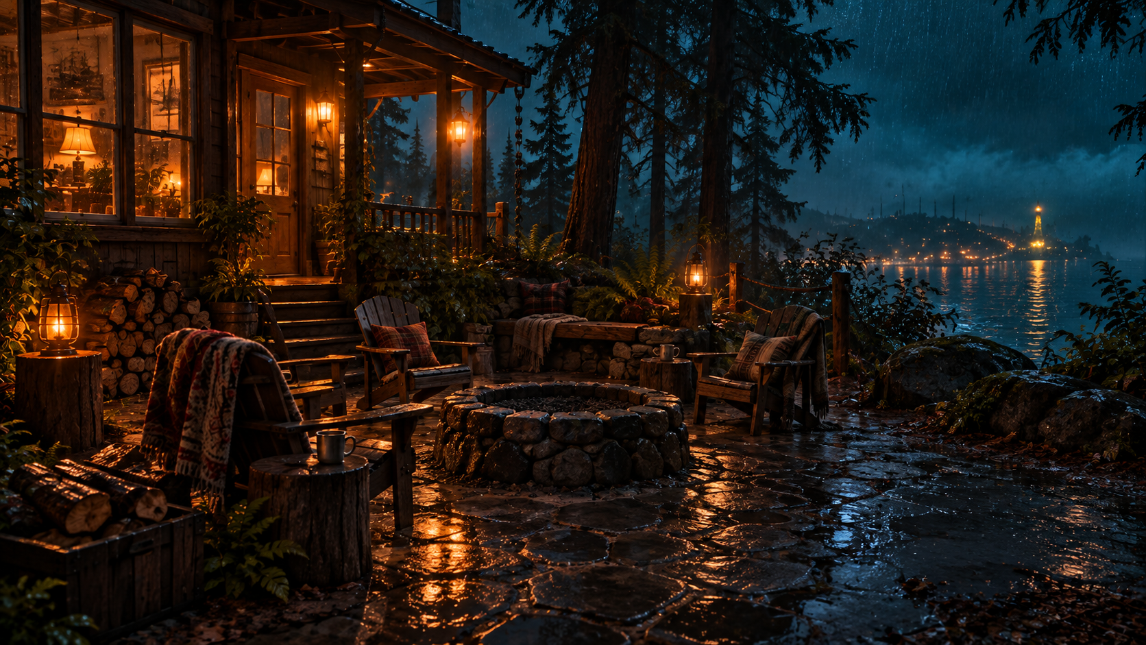 Sheltered campfire clearing behind the signal house